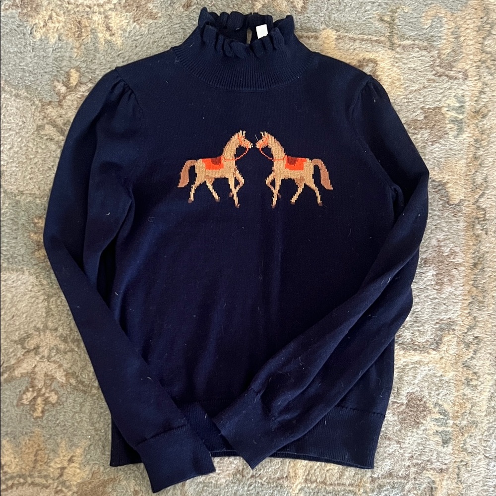 Janie and Jack Navy Sweater with Horse Motif